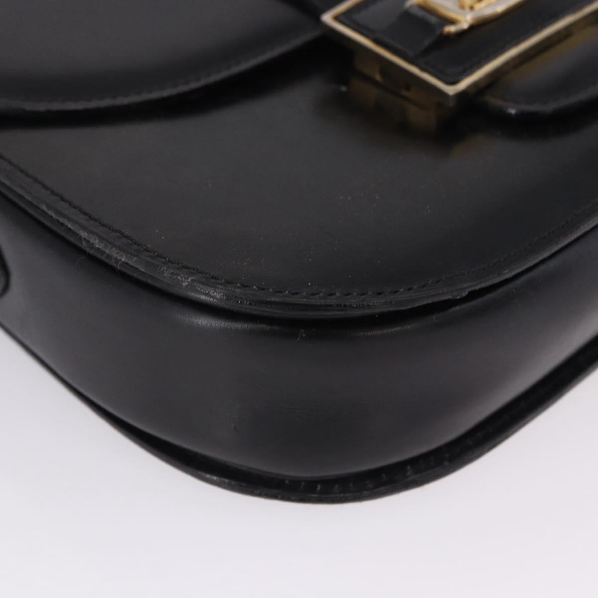 CELINE Horse Carriage Shoulder Bag Leather Black Gold Tone Auth 198510