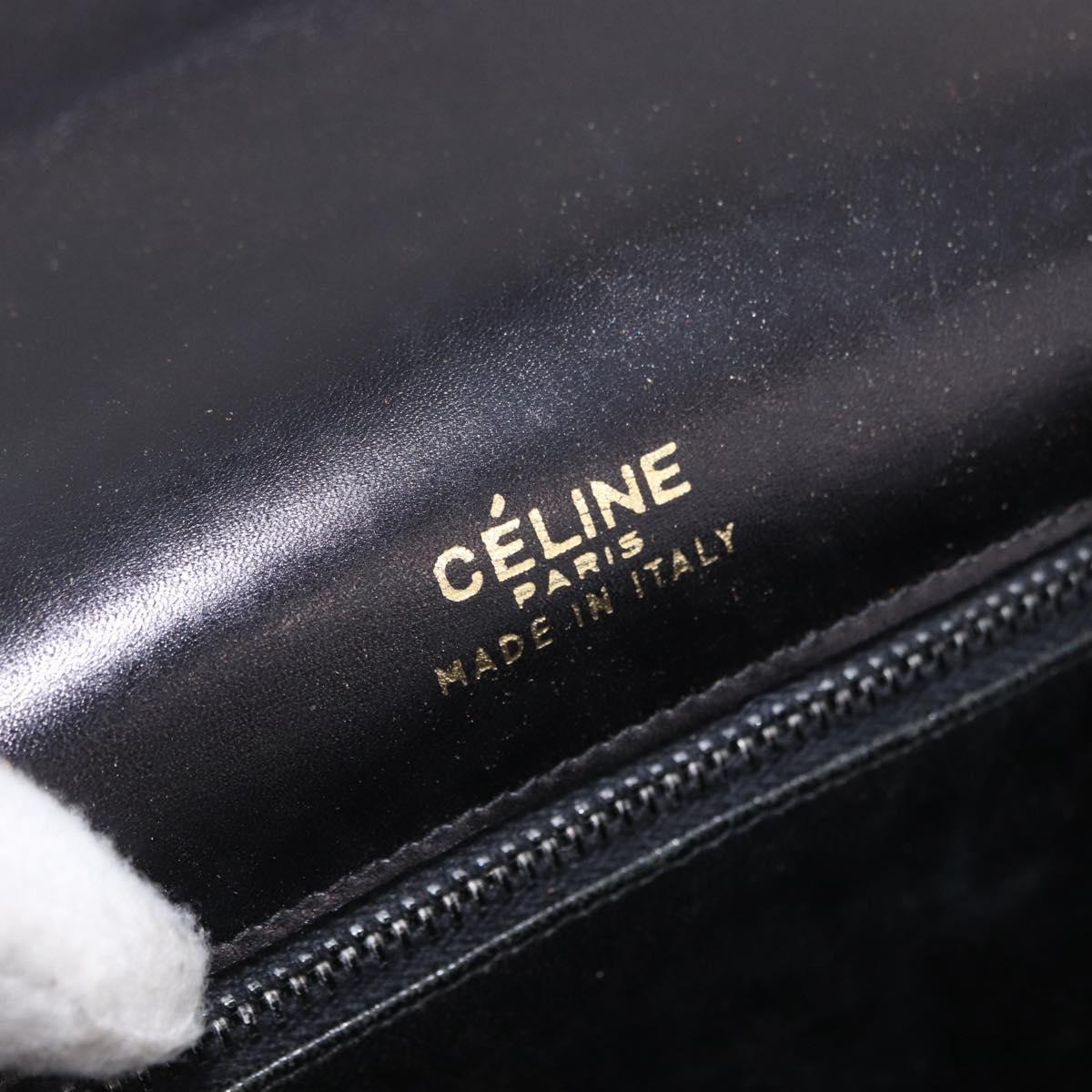 CELINE Horse Carriage Shoulder Bag Leather Black Gold Tone Auth 198510
