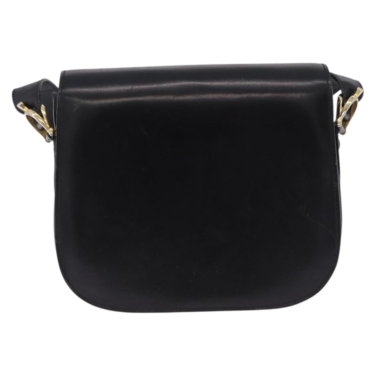 CELINE Horse Carriage Shoulder Bag Leather Black Gold Tone Auth 198510