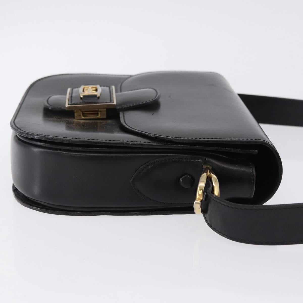 CELINE Horse Carriage Shoulder Bag Leather Black Gold Tone Auth 198510