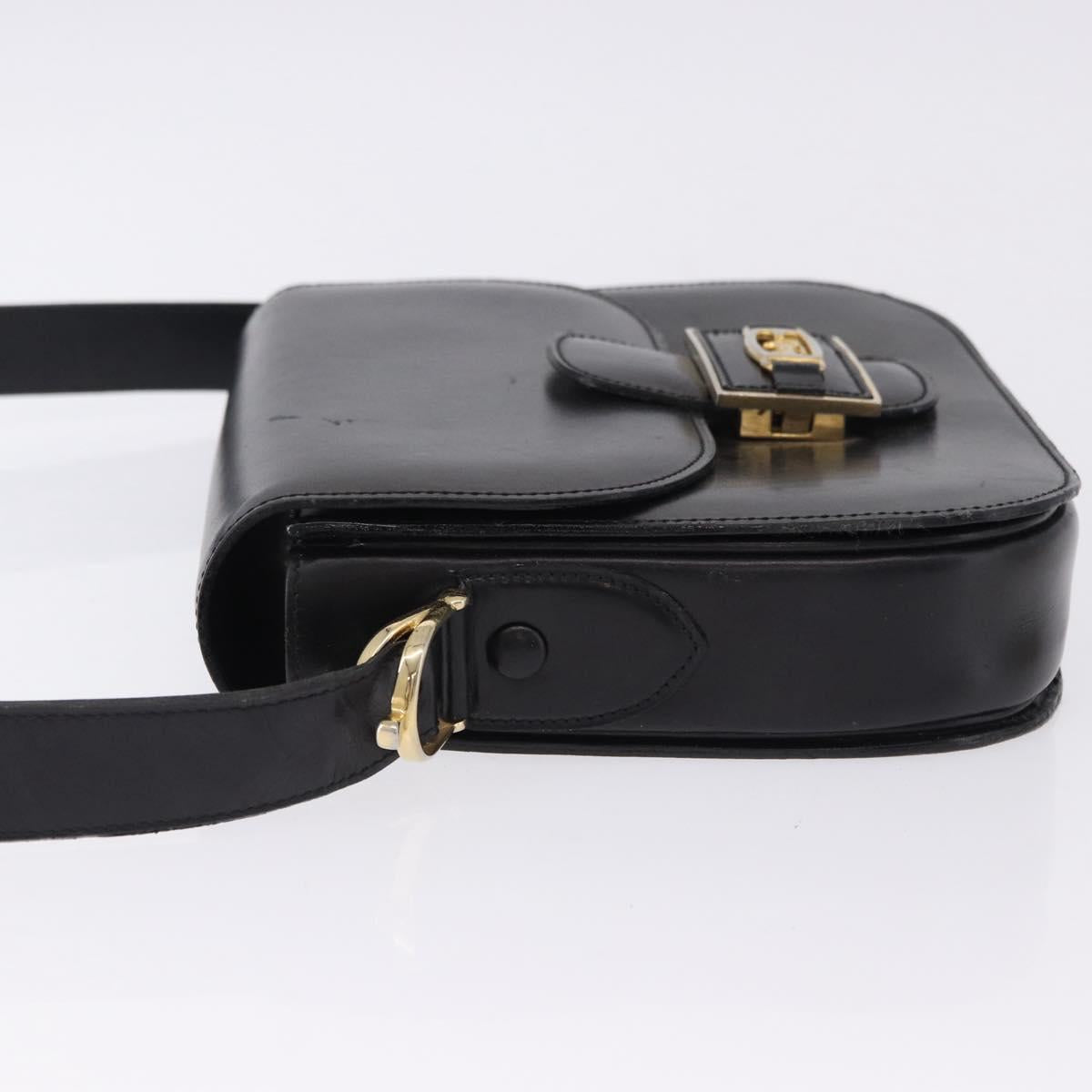 CELINE Horse Carriage Shoulder Bag Leather Black Gold Tone Auth 198510