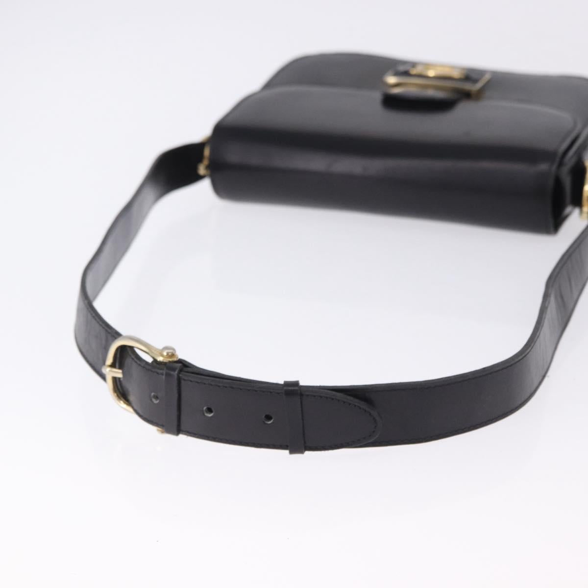 CELINE Horse Carriage Shoulder Bag Leather Black Gold Tone Auth 198510