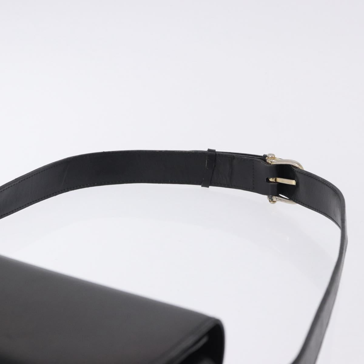 CELINE Horse Carriage Shoulder Bag Leather Black Gold Tone Auth 198510