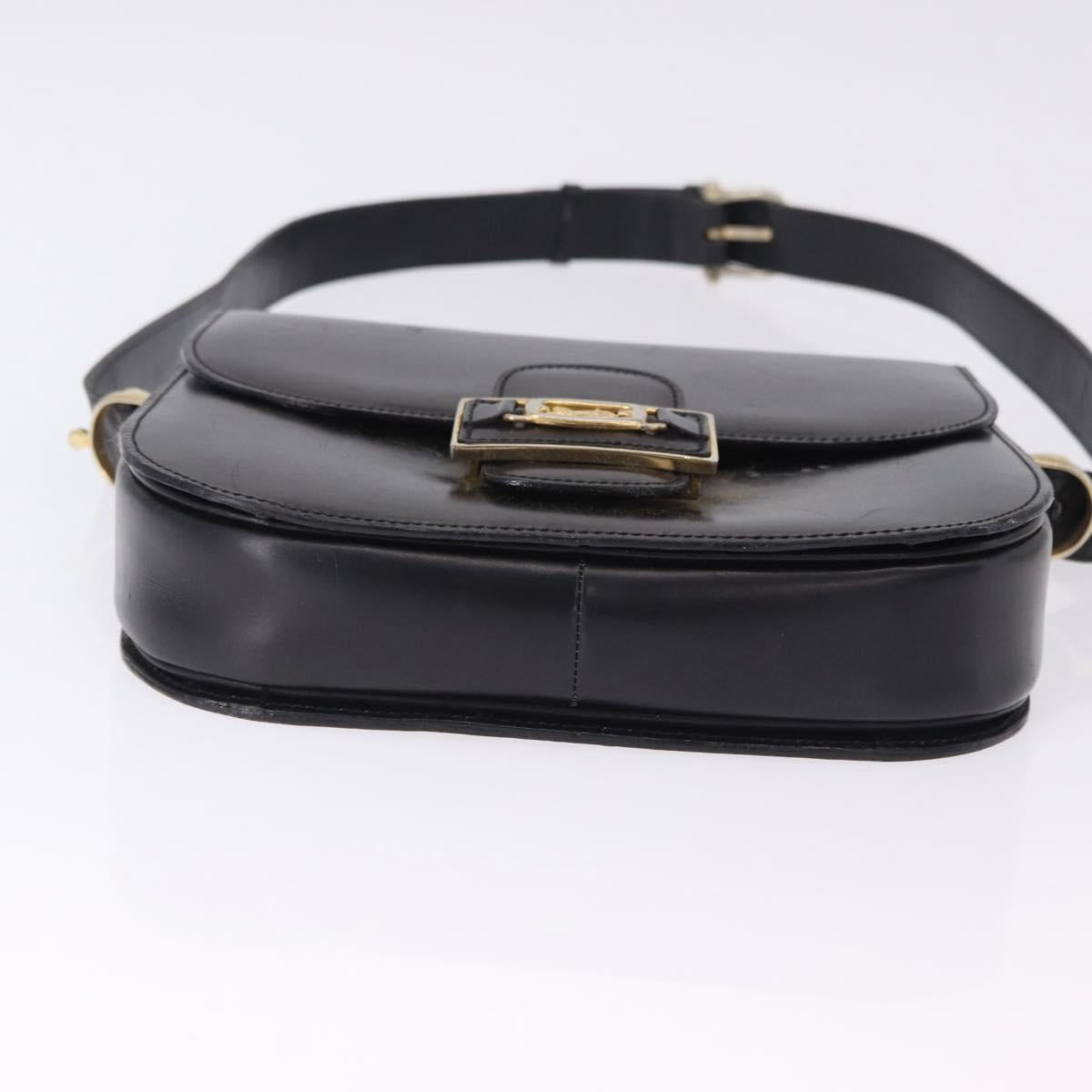 CELINE Horse Carriage Shoulder Bag Leather Black Gold Tone Auth 198510