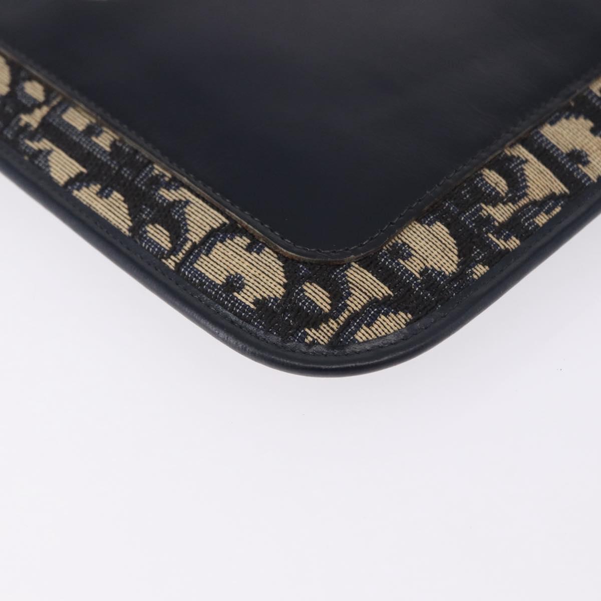 Christian Dior Trotter Canvas Shoulder Bag Navy Gold Tone Auth 198511A