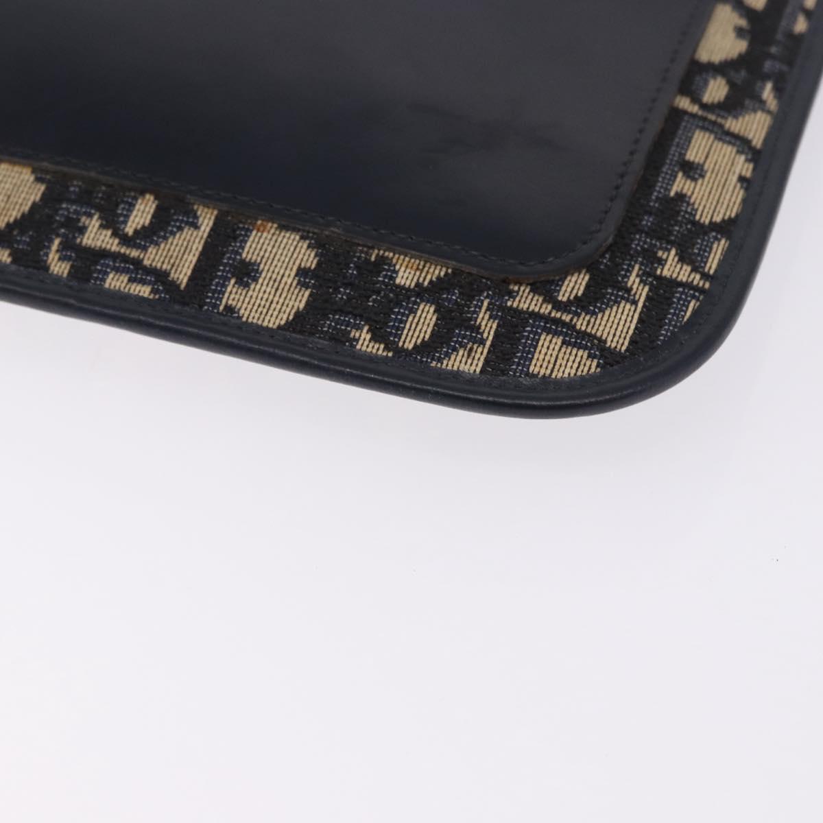 Christian Dior Trotter Canvas Shoulder Bag Navy Gold Tone Auth 198511A