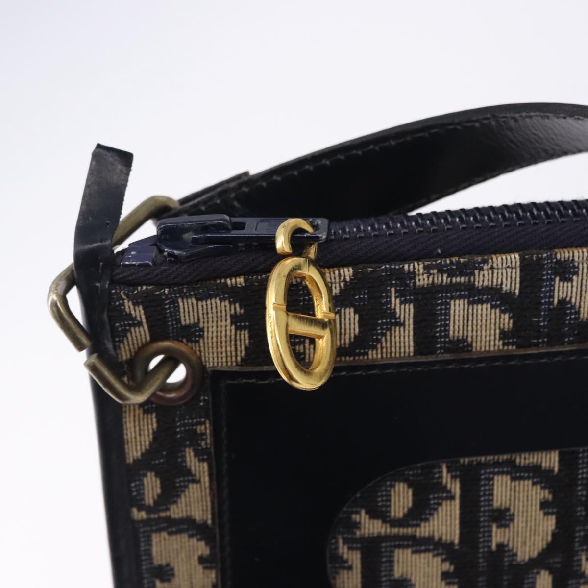 Christian Dior Trotter Canvas Shoulder Bag Navy Gold Tone Auth 198511A