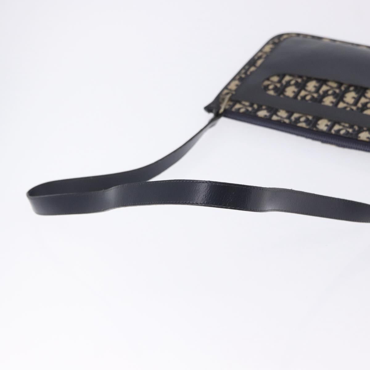 Christian Dior Trotter Canvas Shoulder Bag Navy Gold Tone Auth 198511A
