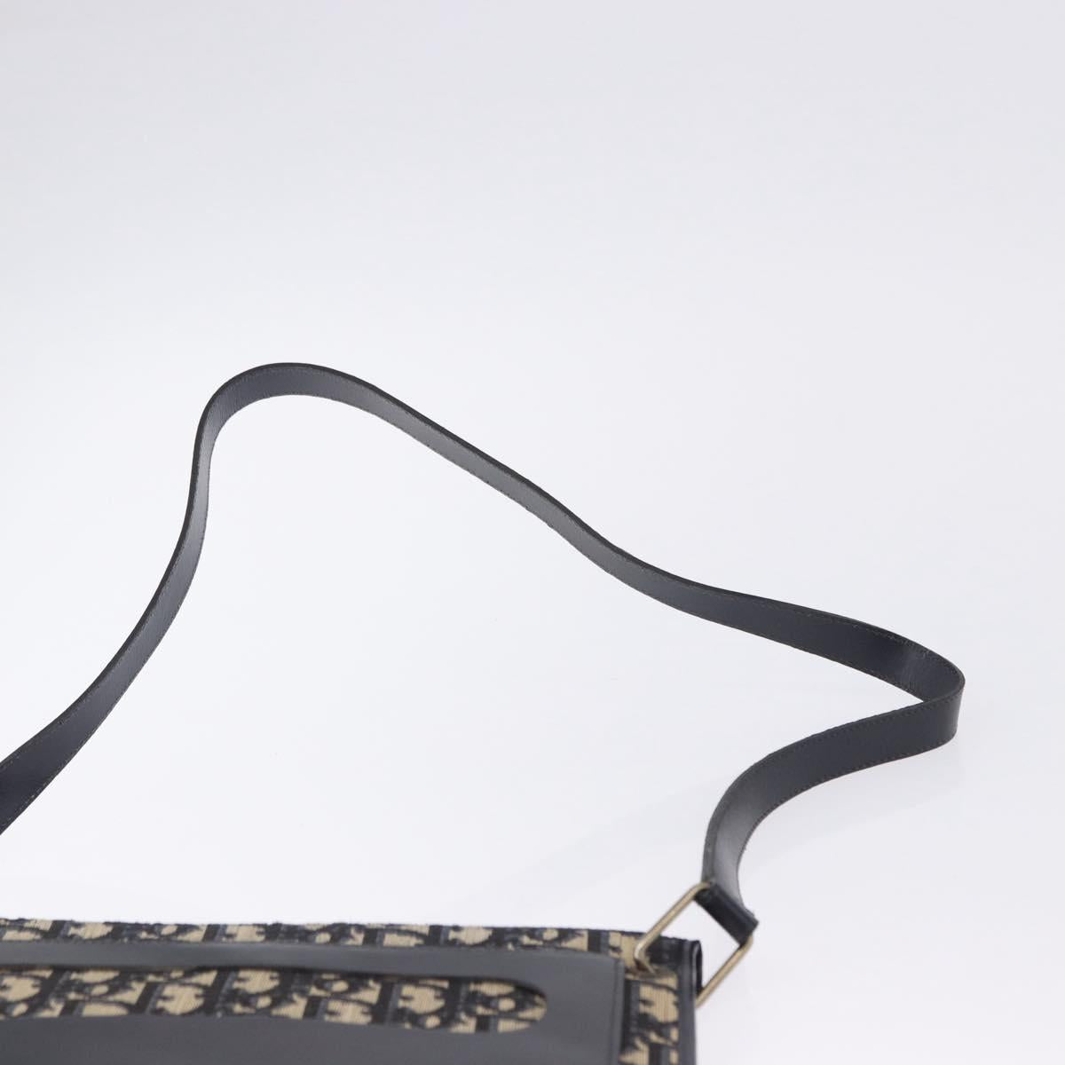 Christian Dior Trotter Canvas Shoulder Bag Navy Gold Tone Auth 198511A