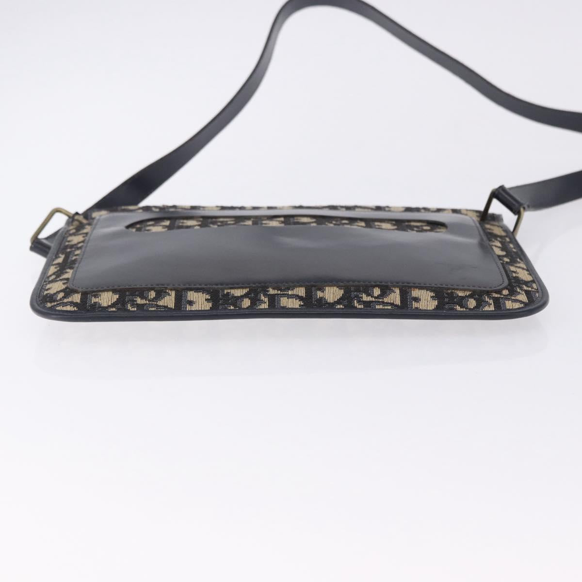 Christian Dior Trotter Canvas Shoulder Bag Navy Gold Tone Auth 198511A