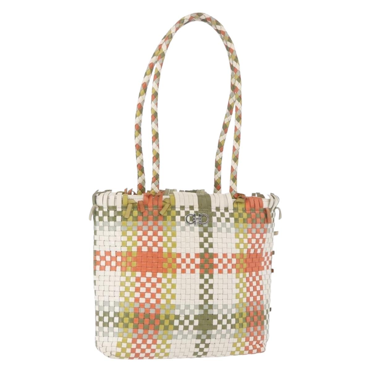Salvatore Ferragamo Gancini Tote Bag Leather Multicolor Silver Auth 198515A