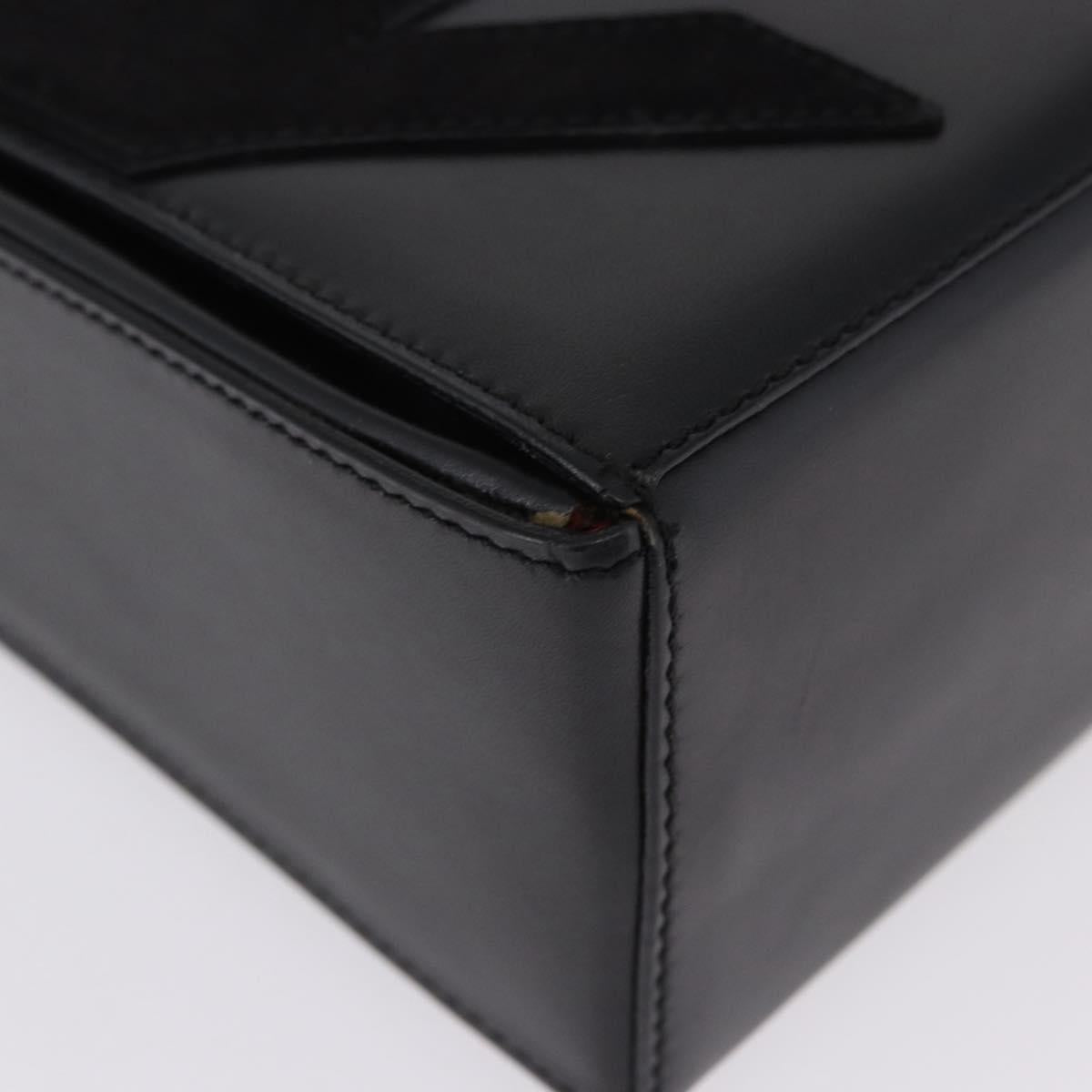 CELINE Hand Bag Leather Black Gold Tone Auth 198516V