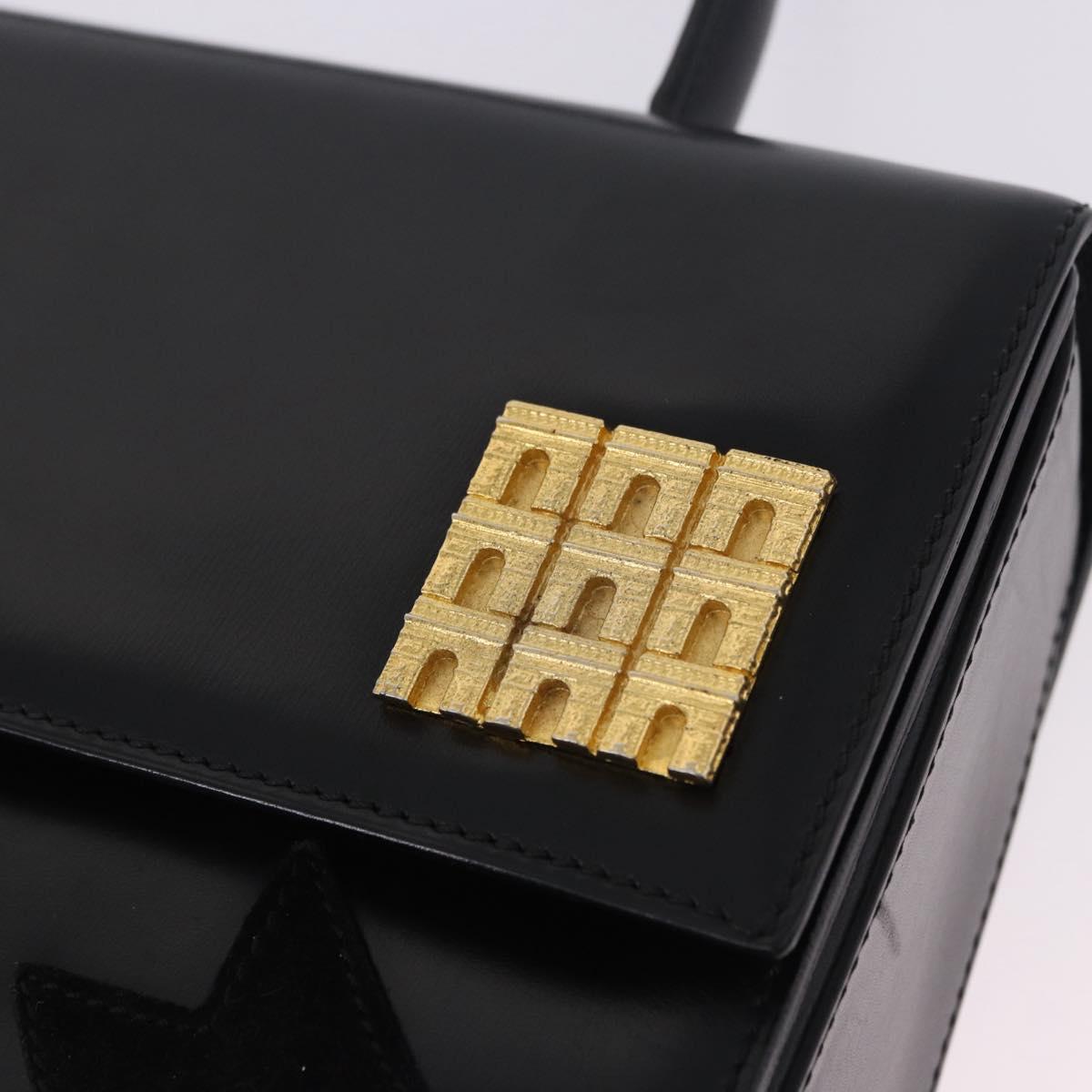 CELINE Hand Bag Leather Black Gold Tone Auth 198516V