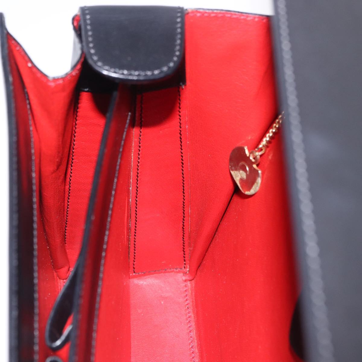CELINE Hand Bag Leather Black Gold Tone Auth 198516V
