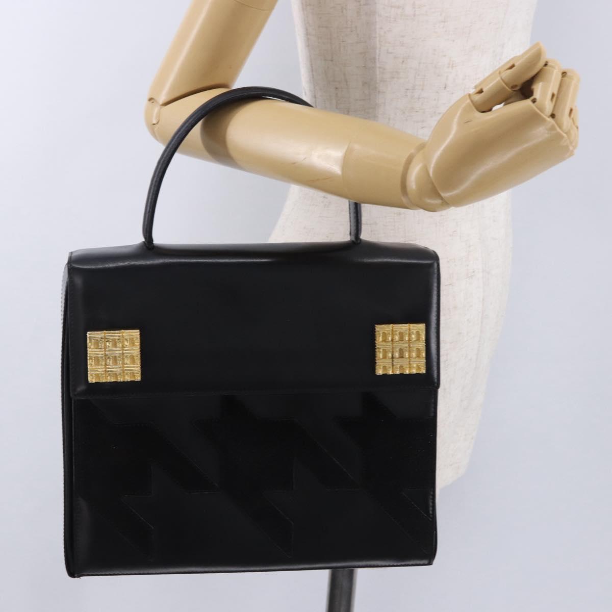 CELINE Hand Bag Leather Black Gold Tone Auth 198516V