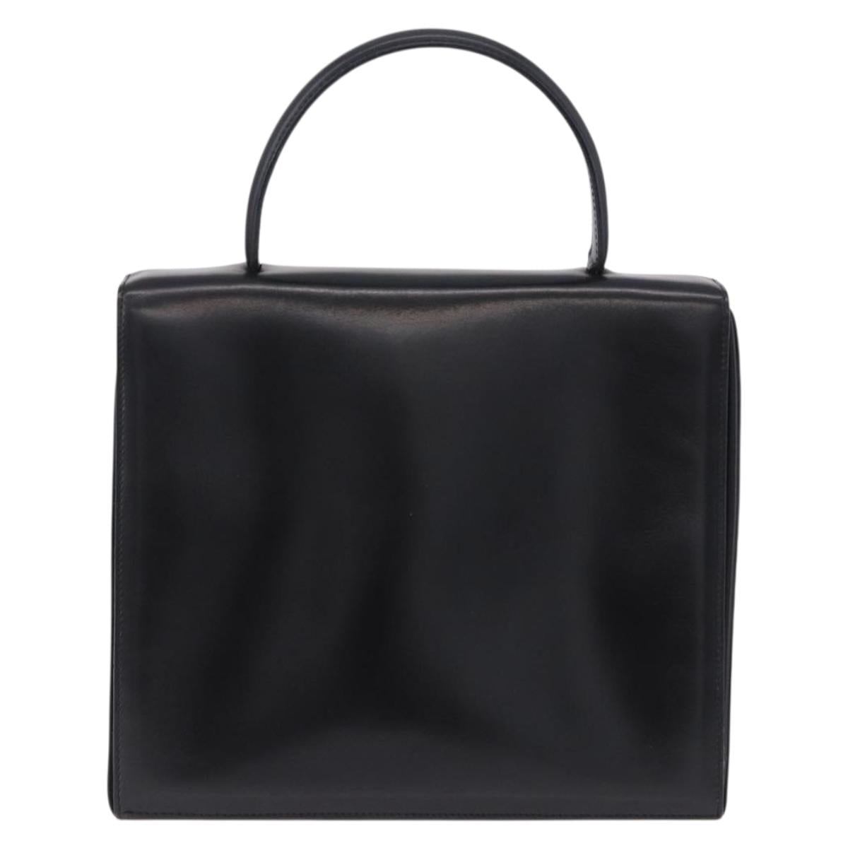 CELINE Hand Bag Leather Black Gold Tone Auth 198516V