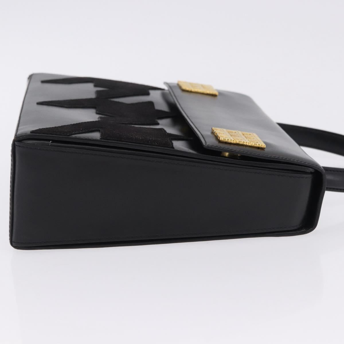CELINE Hand Bag Leather Black Gold Tone Auth 198516V
