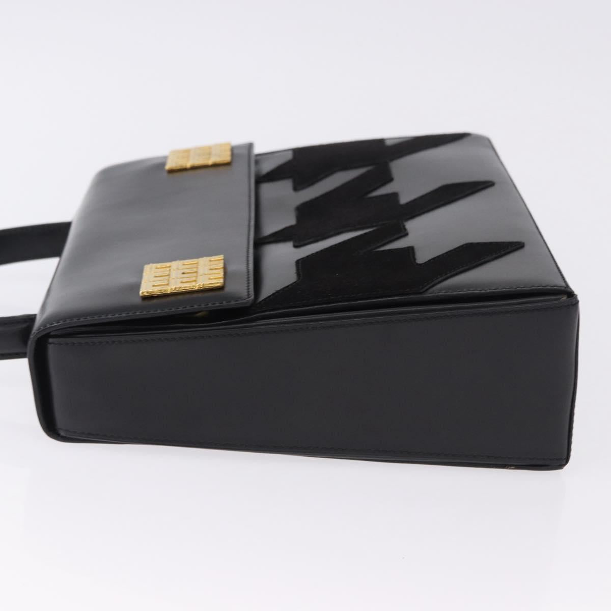 CELINE Hand Bag Leather Black Gold Tone Auth 198516V