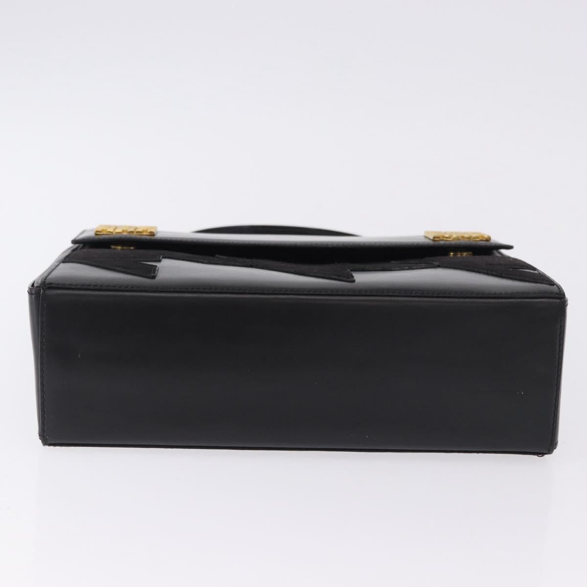 CELINE Hand Bag Leather Black Gold Tone Auth 198516V