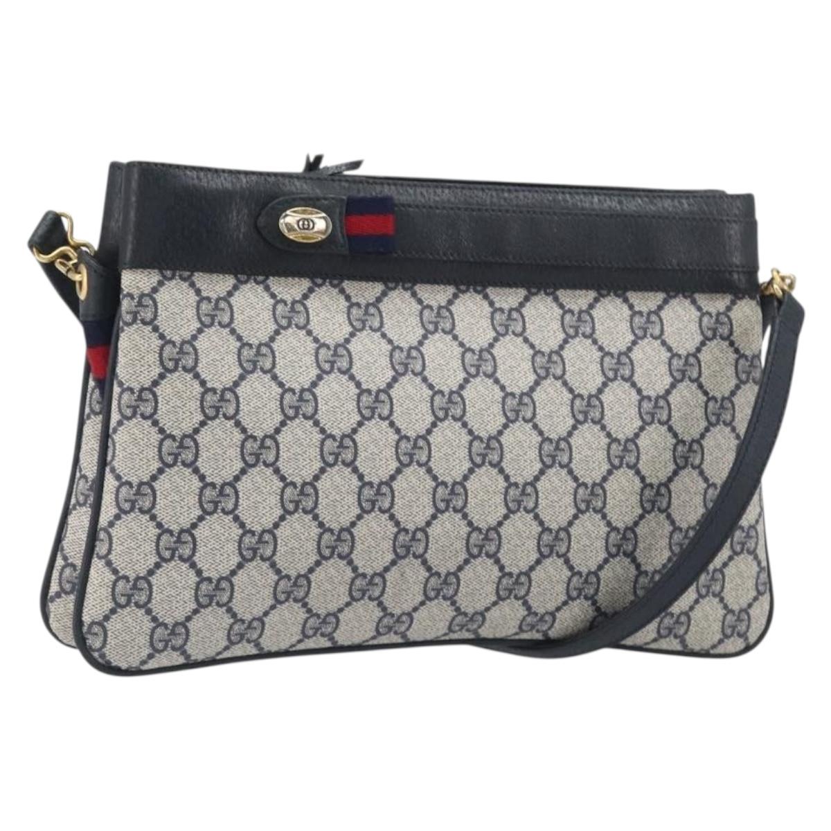 GUCCI GG Supreme Sherry Line Shoulder Bag PVC Navy Gold 904 02 035 Auth 198517
