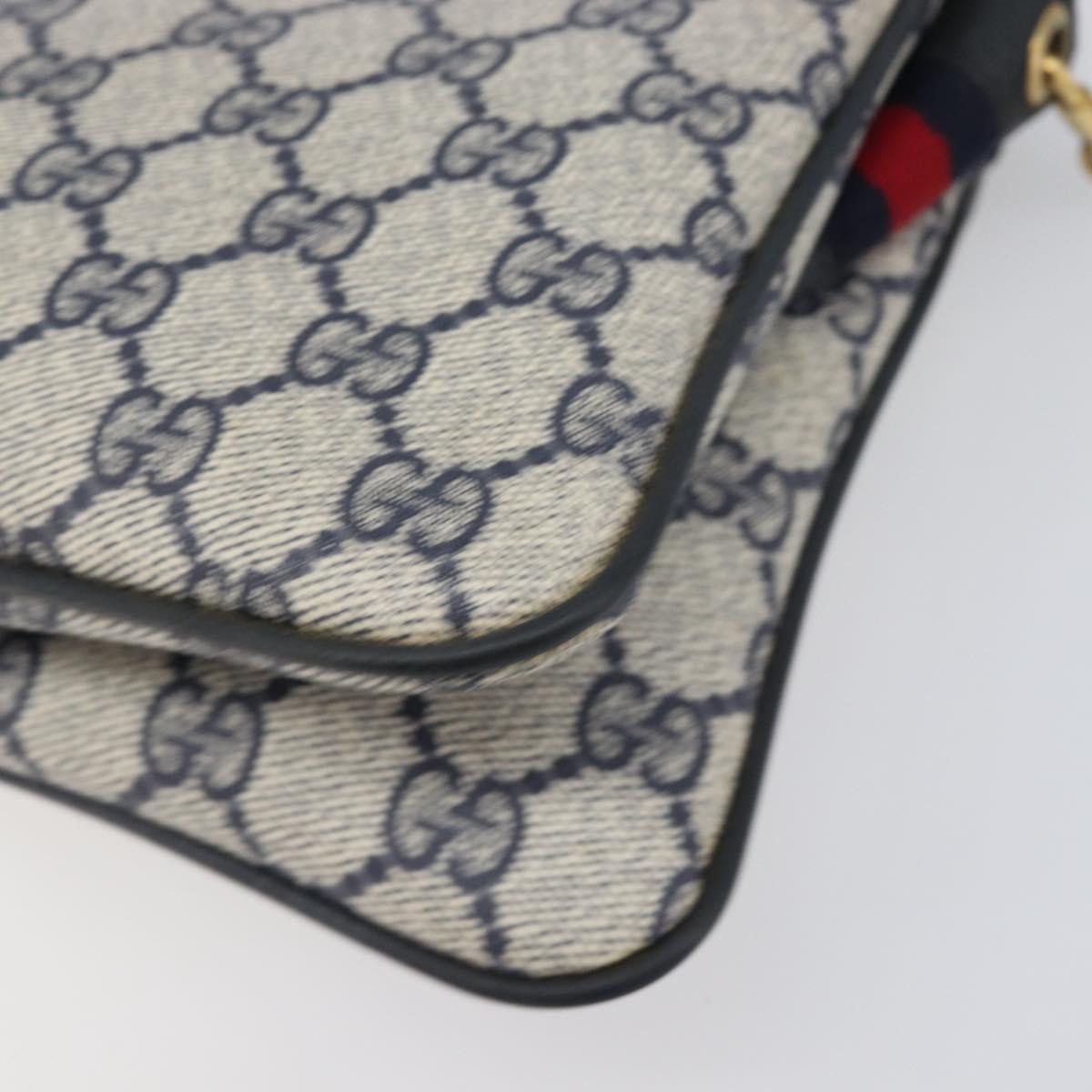 GUCCI GG Supreme Sherry Line Shoulder Bag PVC Navy Gold 904 02 035 Auth 198517