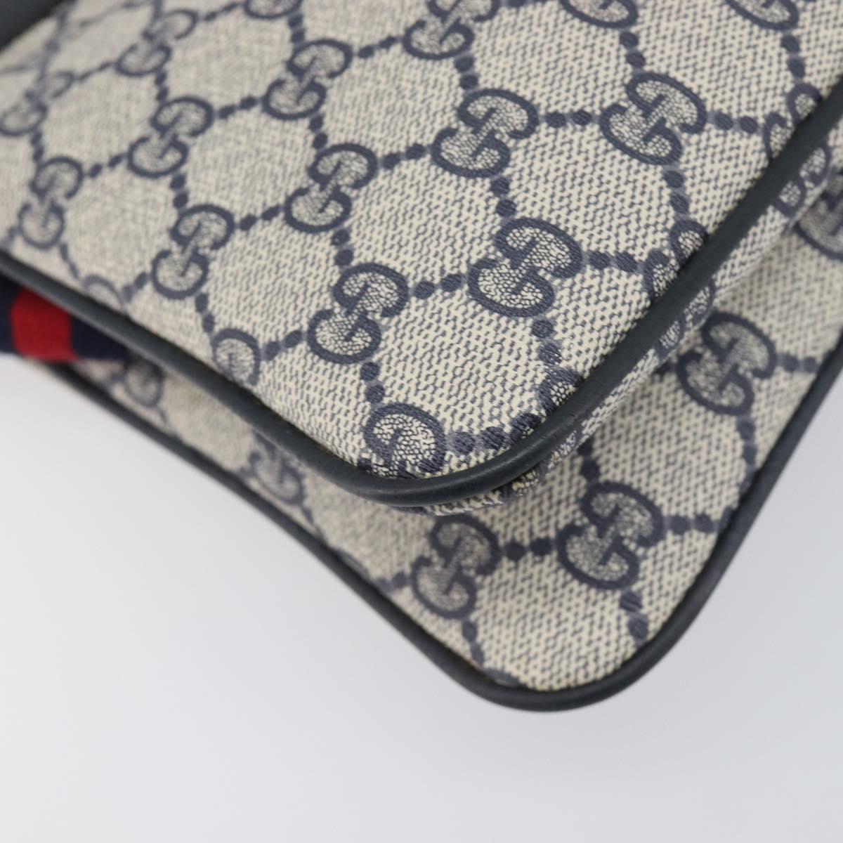 GUCCI GG Supreme Sherry Line Shoulder Bag PVC Navy Gold 904 02 035 Auth 198517