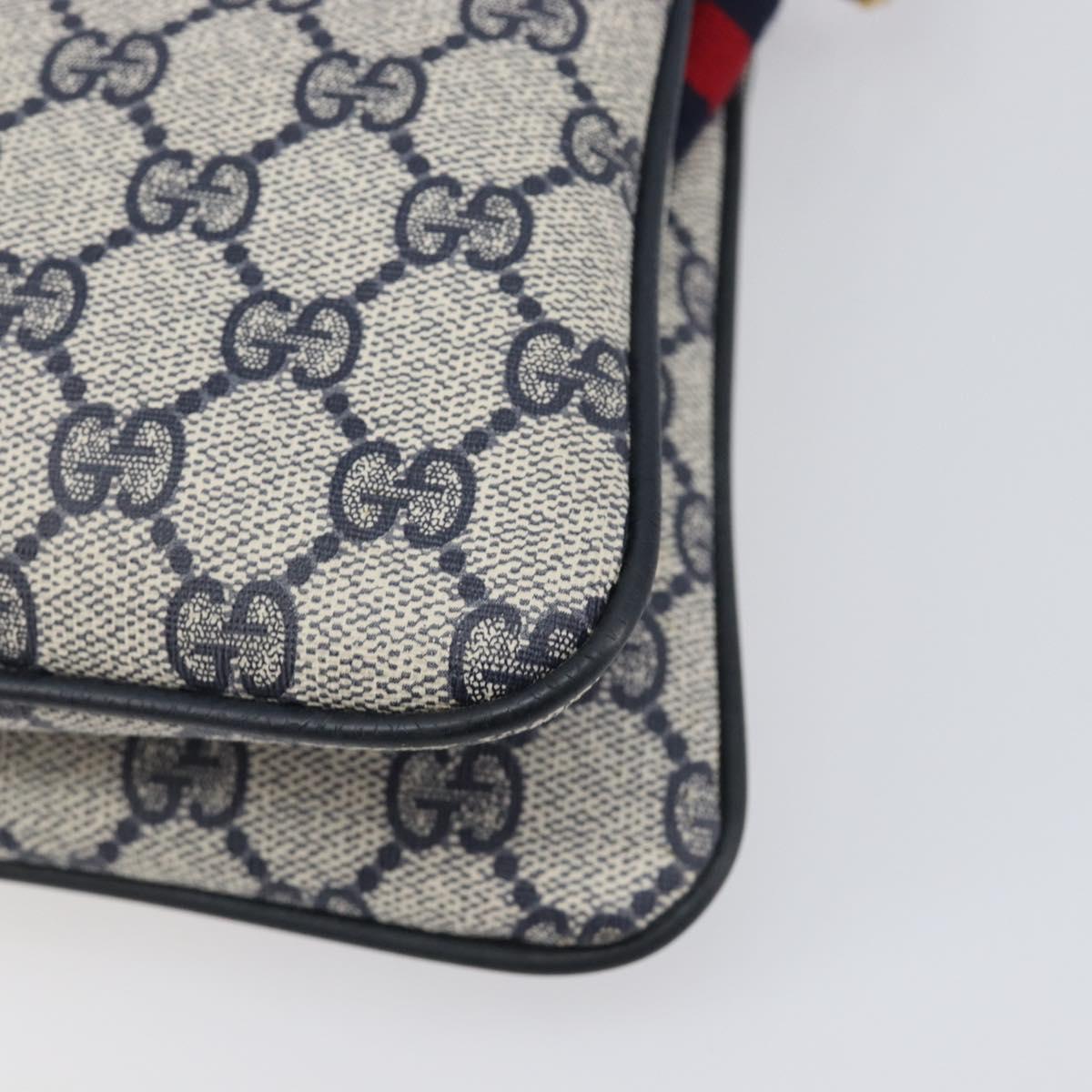 GUCCI GG Supreme Sherry Line Shoulder Bag PVC Navy Gold 904 02 035 Auth 198517
