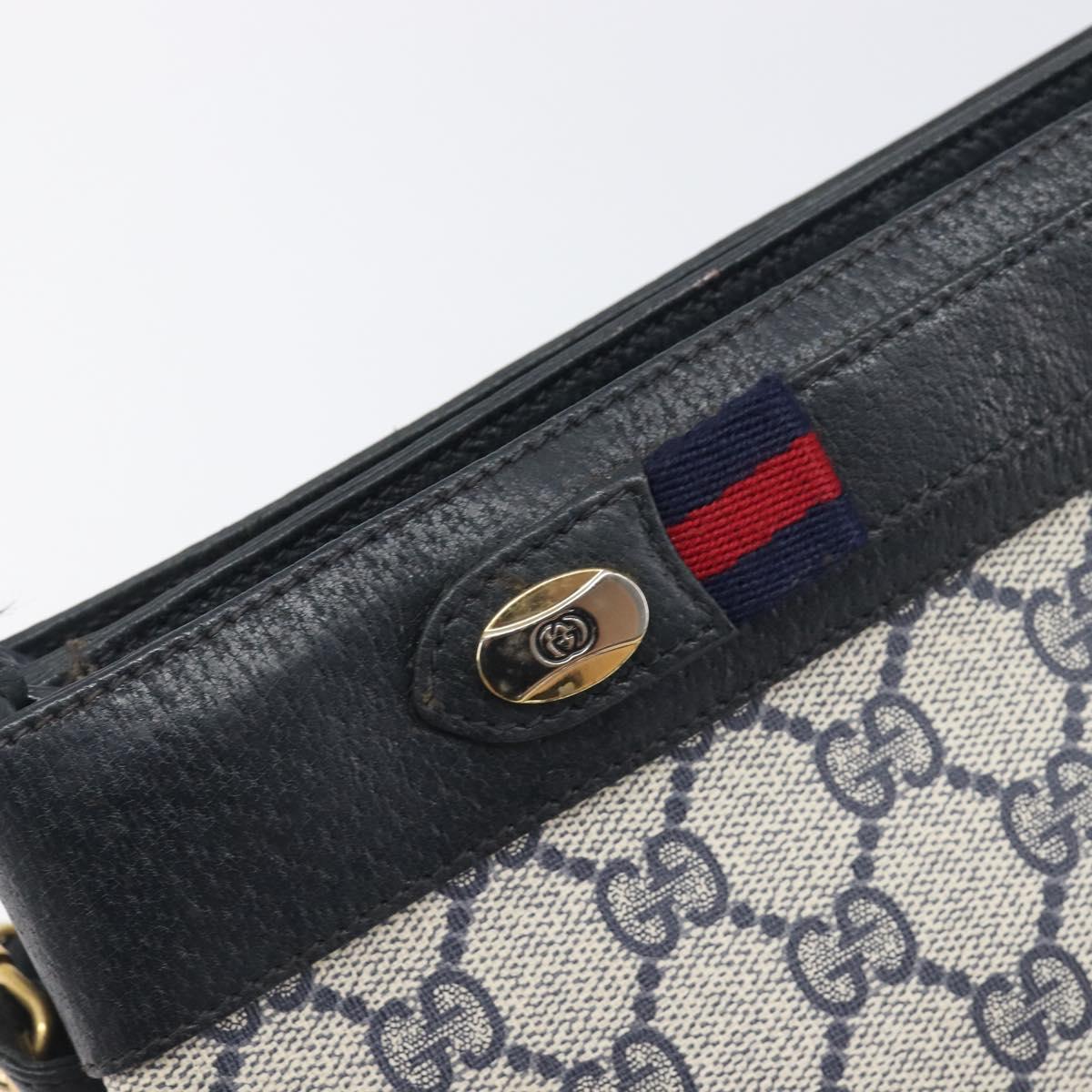 GUCCI GG Supreme Sherry Line Shoulder Bag PVC Navy Gold 904 02 035 Auth 198517