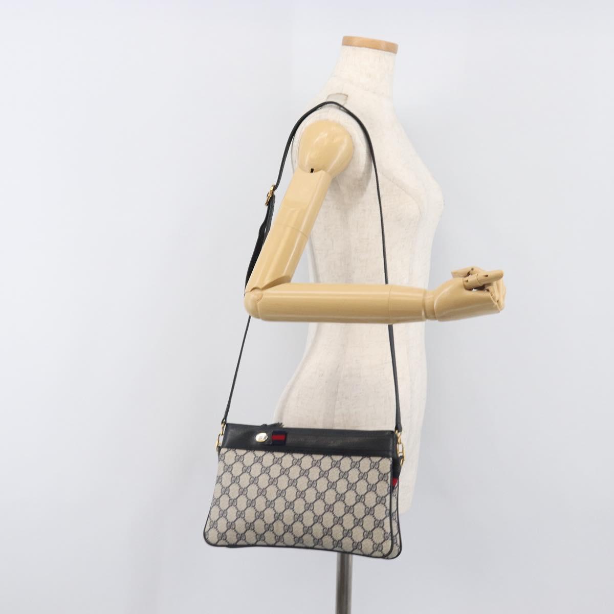 GUCCI GG Supreme Sherry Line Shoulder Bag PVC Navy Gold 904 02 035 Auth 198517