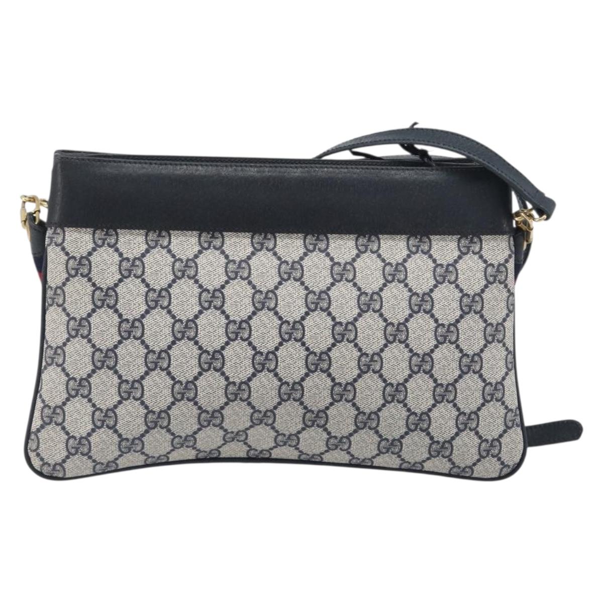 GUCCI GG Supreme Sherry Line Shoulder Bag PVC Navy Gold 904 02 035 Auth 198517