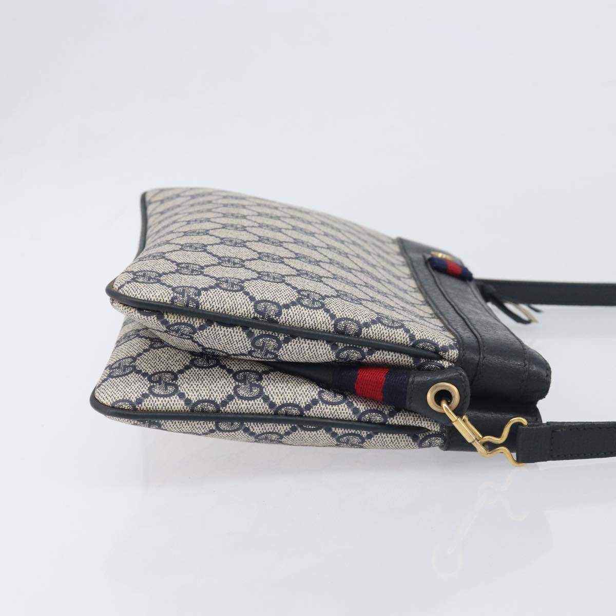 GUCCI GG Supreme Sherry Line Shoulder Bag PVC Navy Gold 904 02 035 Auth 198517