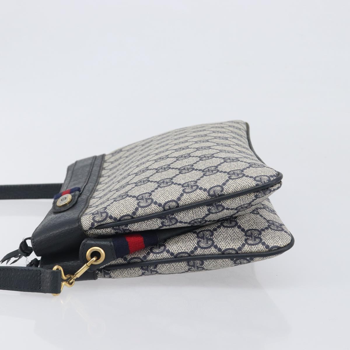GUCCI GG Supreme Sherry Line Shoulder Bag PVC Navy Gold 904 02 035 Auth 198517