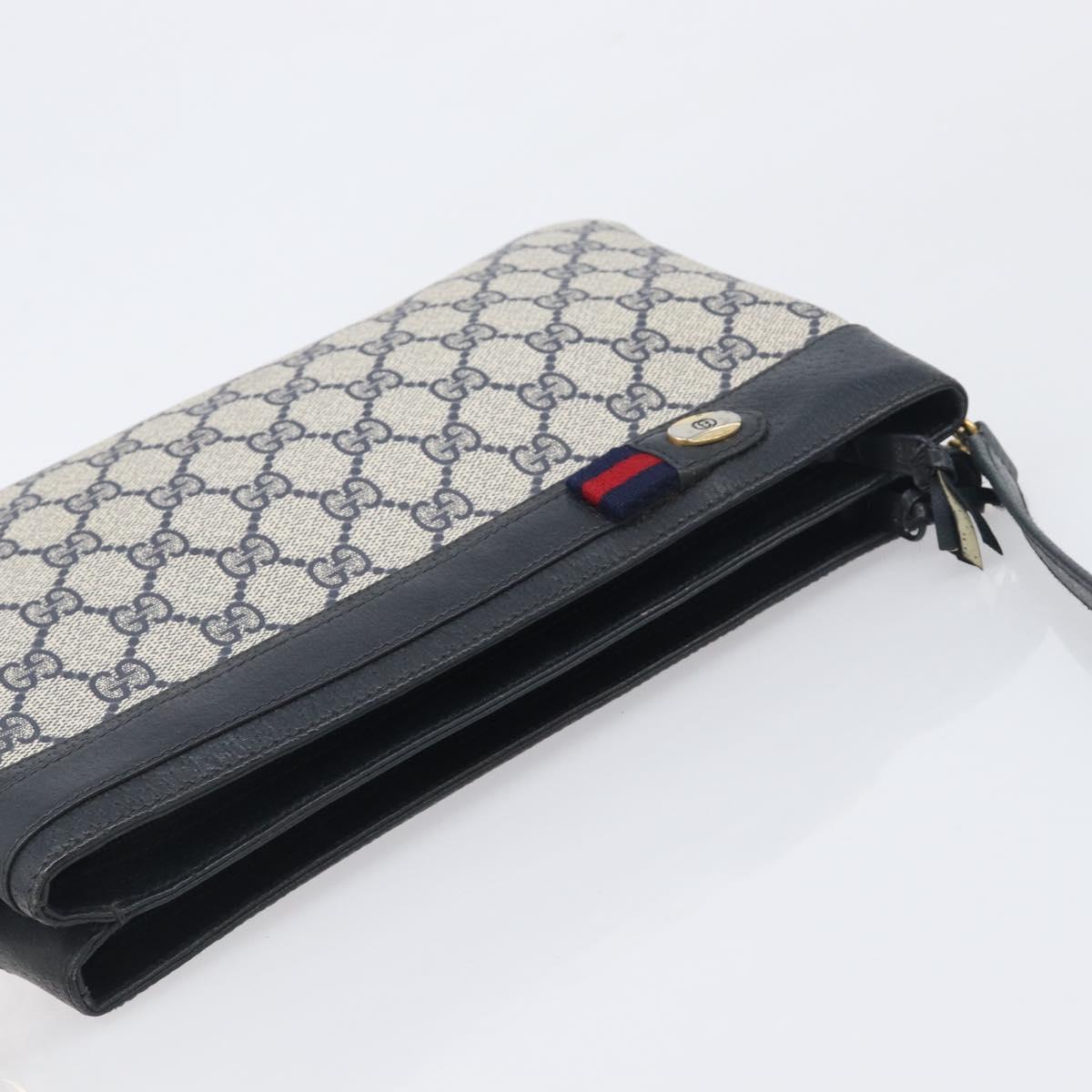 GUCCI GG Supreme Sherry Line Shoulder Bag PVC Navy Gold 904 02 035 Auth 198517