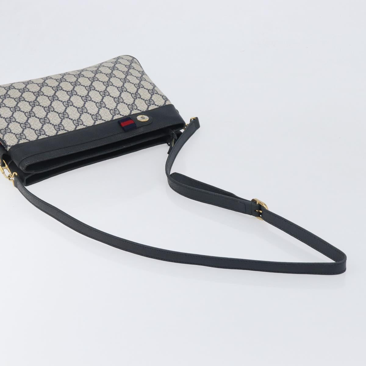 GUCCI GG Supreme Sherry Line Shoulder Bag PVC Navy Gold 904 02 035 Auth 198517