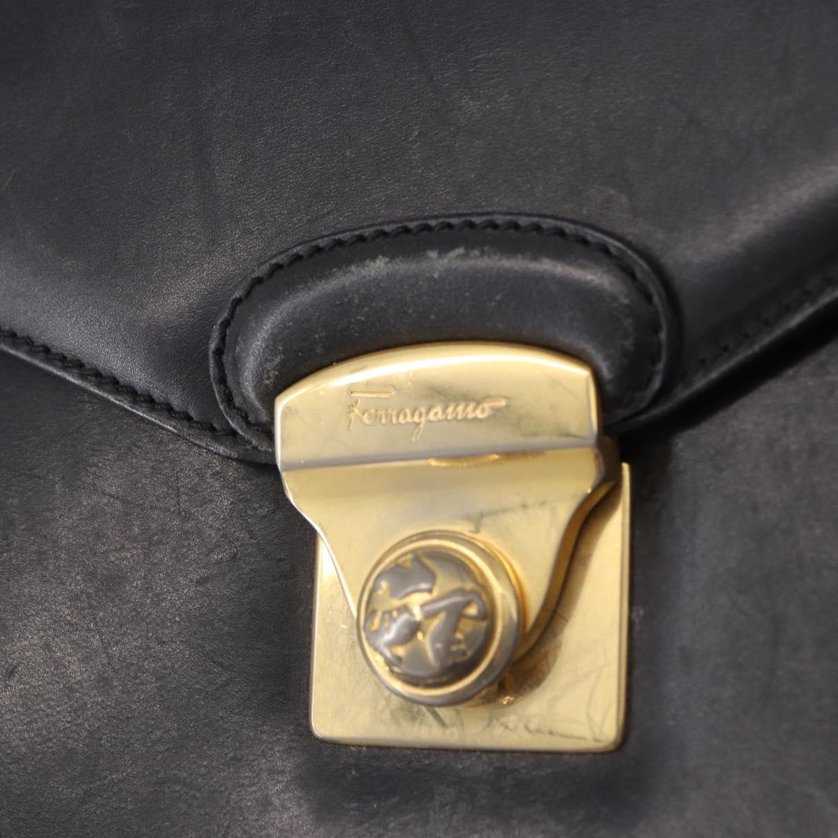 Salvatore Ferragamo Hand Bag Leather 2way Black Gold Tone Auth 198519