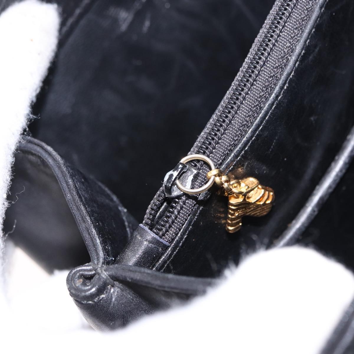 Salvatore Ferragamo Hand Bag Leather 2way Black Gold Tone Auth 198519