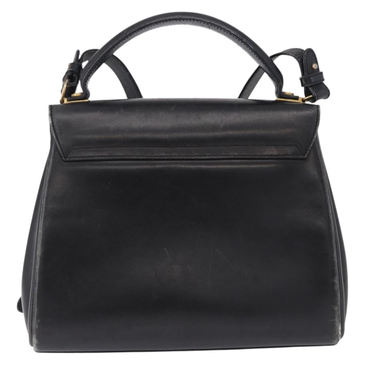 Salvatore Ferragamo Hand Bag Leather 2way Black Gold Tone Auth 198519