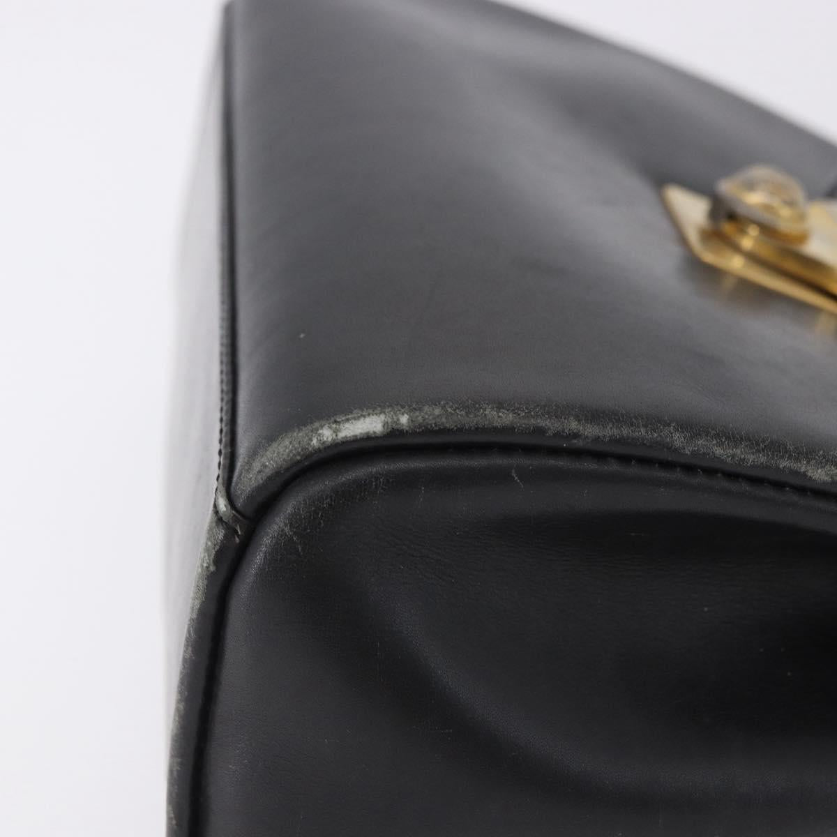 Salvatore Ferragamo Hand Bag Leather 2way Black Gold Tone Auth 198519