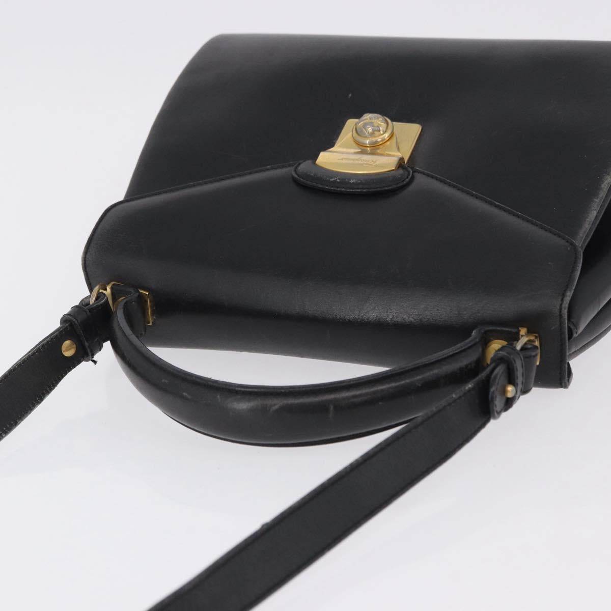 Salvatore Ferragamo Hand Bag Leather 2way Black Gold Tone Auth 198519