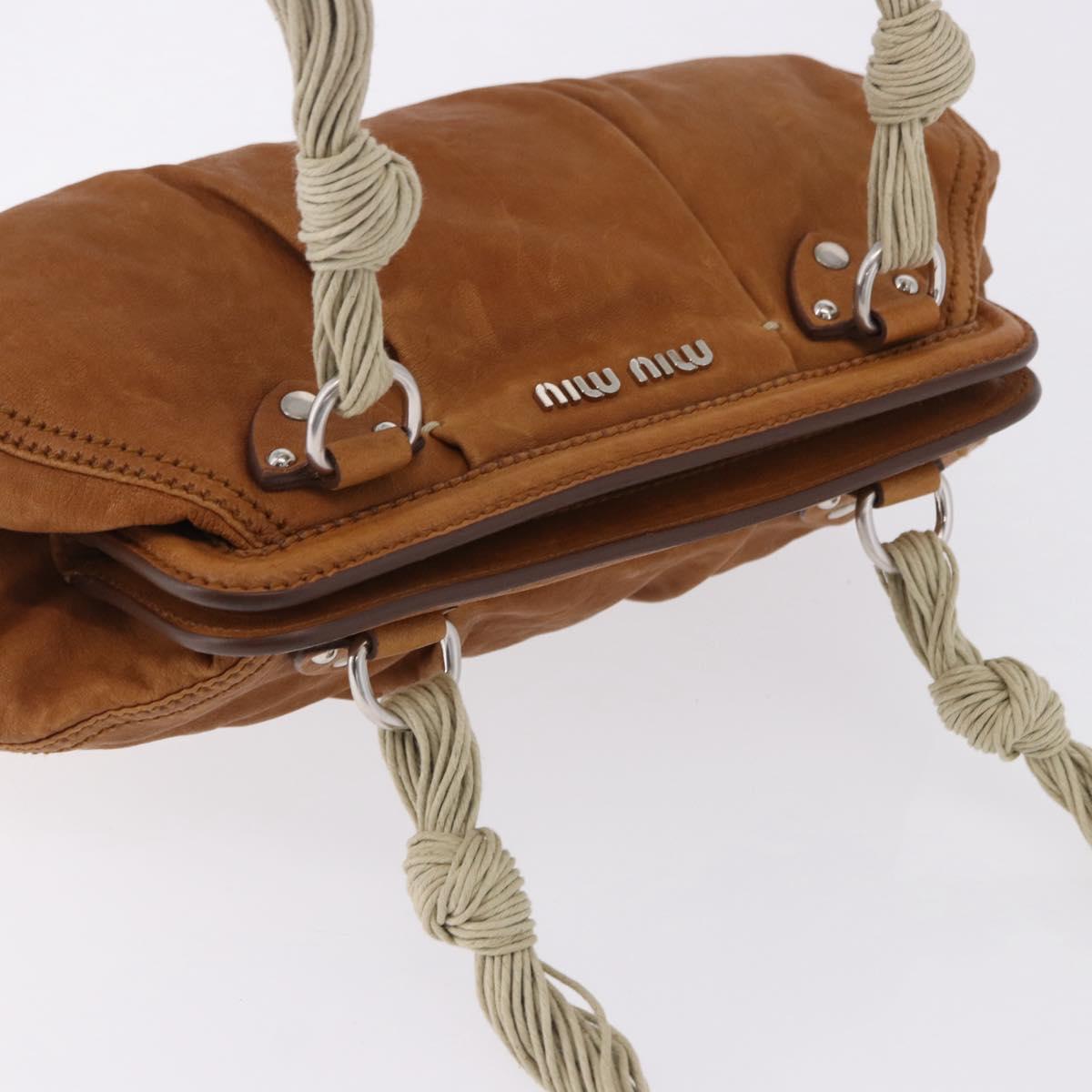 Miu Miu Hand Bag Leather Brown Silver Auth 198523A
