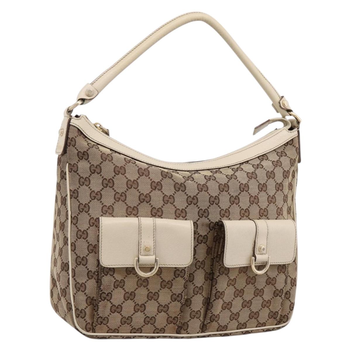 GUCCI GG Canvas Abbey Shoulder Bag Beige Gold Tone 153025 Auth 198524