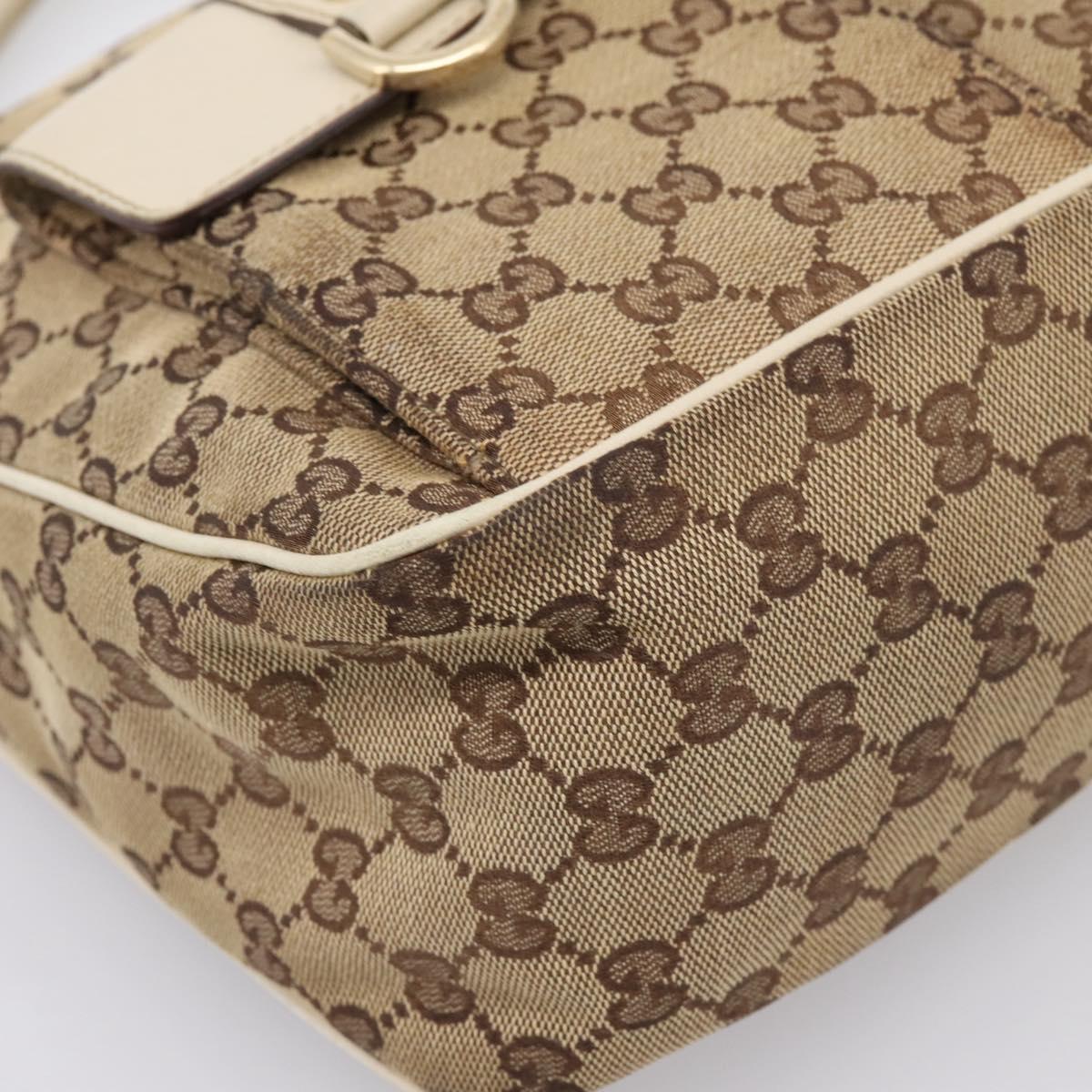 GUCCI GG Canvas Abbey Shoulder Bag Beige Gold Tone 153025 Auth 198524