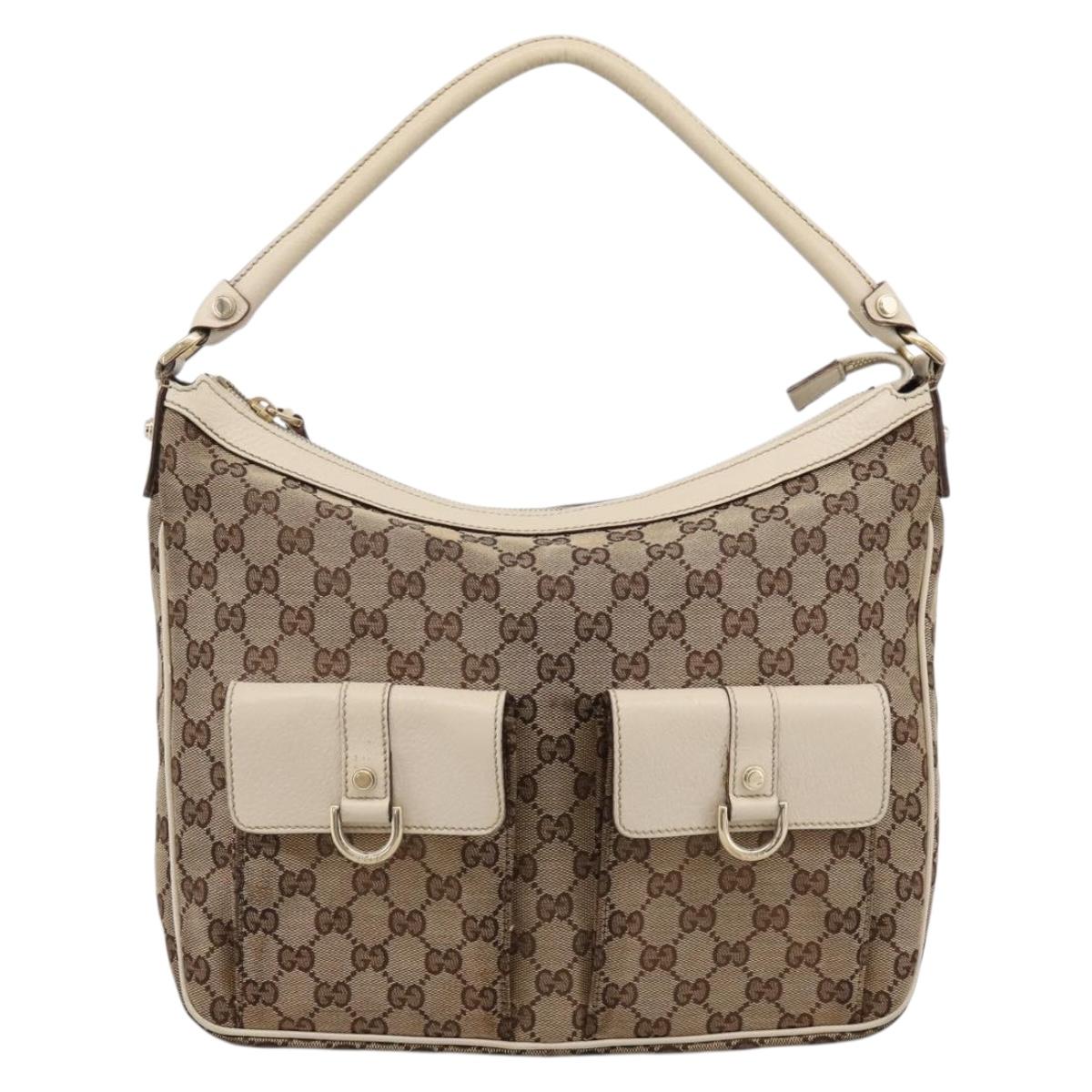 GUCCI GG Canvas Abbey Shoulder Bag Beige Gold Tone 153025 Auth 198524