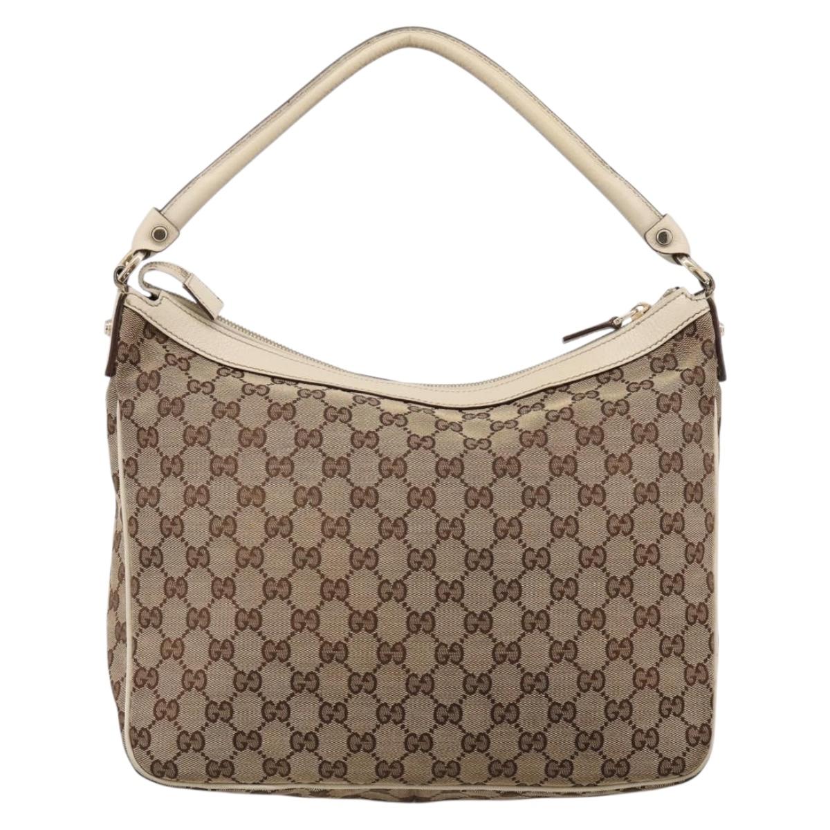 GUCCI GG Canvas Abbey Shoulder Bag Beige Gold Tone 153025 Auth 198524