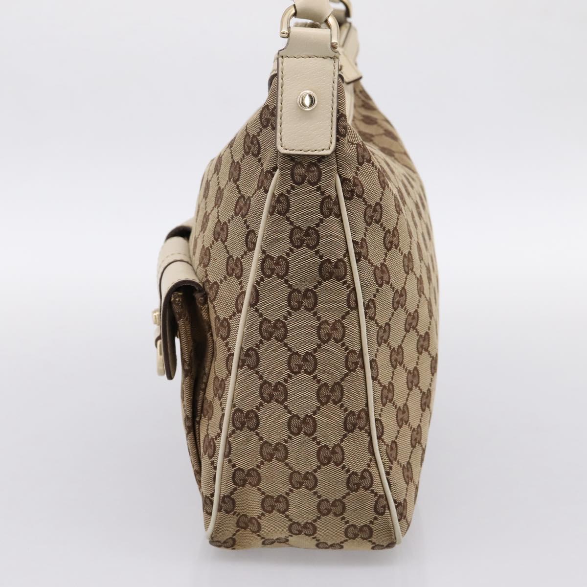 GUCCI GG Canvas Abbey Shoulder Bag Beige Gold Tone 153025 Auth 198524