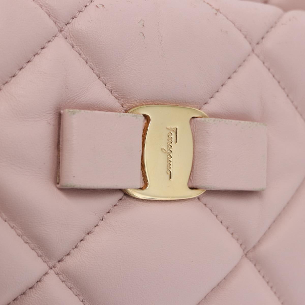 Salvatore Ferragamo Vala Chain Shoulder Bag Leather Pink Gold Tone Auth 198526A
