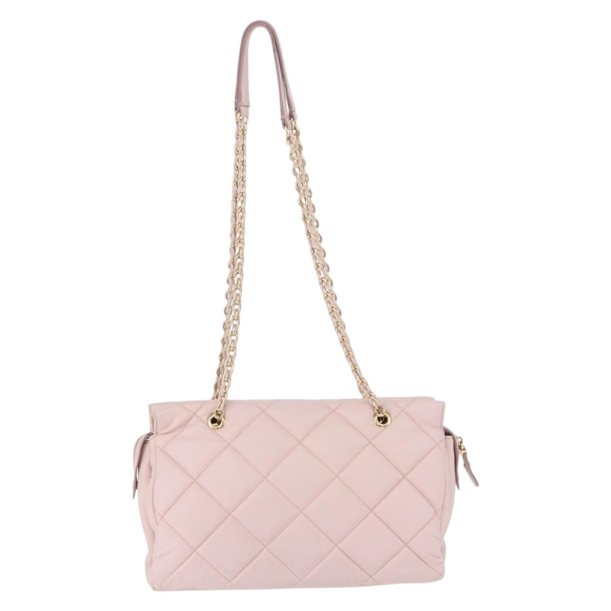 Salvatore Ferragamo Vala Chain Shoulder Bag Leather Pink Gold Tone Auth 198526A