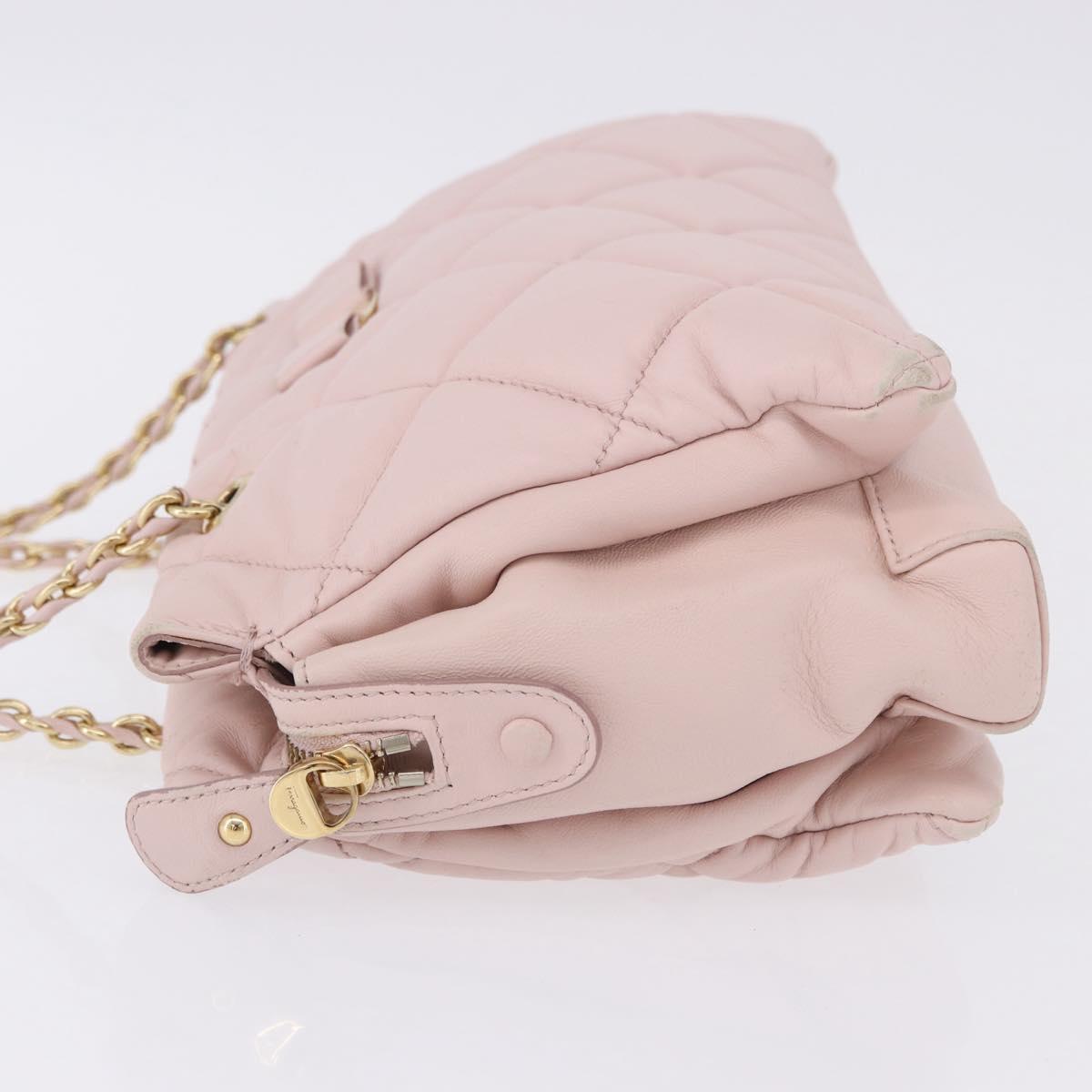 Salvatore Ferragamo Vala Chain Shoulder Bag Leather Pink Gold Tone Auth 198526A