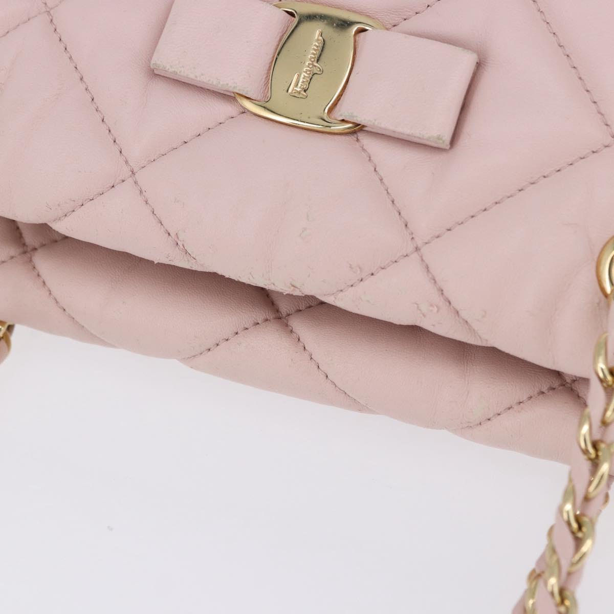 Salvatore Ferragamo Vala Chain Shoulder Bag Leather Pink Gold Tone Auth 198526A