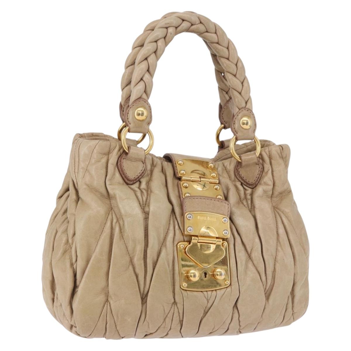 Miu Miu Matelasse Hand Bag Leather Beige Gold Tone Auth 198527A